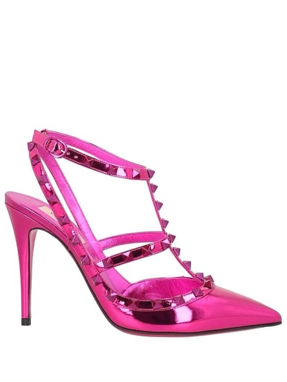 Valentino Garavani Metallic Fuchsia Rockstud Slingback Heels